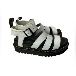 Dr Martens Blaire Hydro Leather Platform Sandals in white.